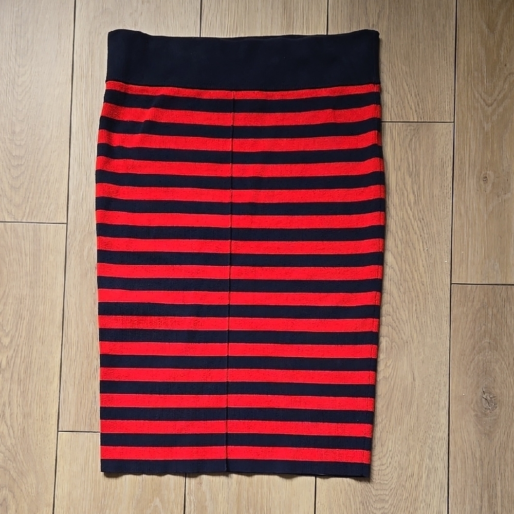 Juicy Couture Midi SkirtStriped Red and Black Pencil Skirt Sz L